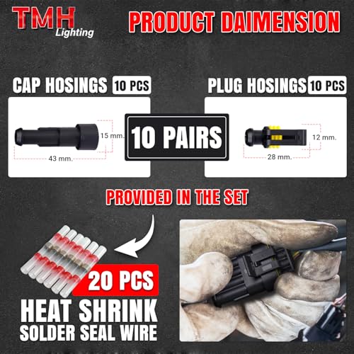TMH 1 Pin Connector 22 AWG - 1 Wire 13cm. Waterproof Connectors Automotive Electrical Connectors Male and Female 1 Way with Heat Shrink Tubing for Car Truck Boat (10 Sets) - size: 1 Pin - 10 Sets