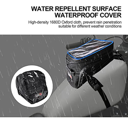 Motorcycle Tank Bag w/Strap Storage Bag Compatible with Honda Yamaha Suzuki Kawasaki Harley Water Resistant (Blue Piping) - color: Blue Piping