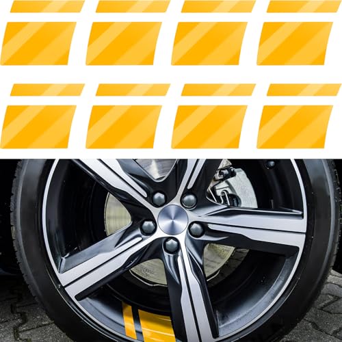 Tallew 8 Pcs Wheel Rim Decal Stripes Car Decals for 18-21 Inch Wheels Reflective Car Stickers 2.36 x 2.75 Inch Automotive Decals Hash Stripe Stickers Tire Rim Safety Decoration Accessories(Yellow) - color: Yellow