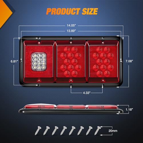 Nilight LED Triple Tail Light 2PCS Rectangle Red Stop Brake Turn Signals White Reverse Back Up Lights Surface Mount Waterproof Trailer Camper Van RV Caravan Taillights - color: Triple Tail Light 36LED 2PCS
