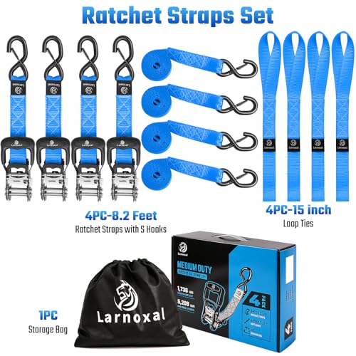 Ratchet Straps, 1.5 inch x 8.2 ft(4 Pack) Heavy Duty Tie Down Straps, Ratchet Tie Down Straps with Soft Loops-5,208 lbs (Blue) - color: Blue, size: 8.2 Ft