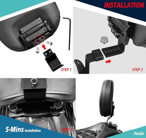 YHMOTO Motorcycle Driver Rider Backrest Pad For Harley Davidson Touring CVO Street Glide Road King Road Glide Electra Glide Ultra Limited models 2009-2023 (Black-White Stitching) - color: Black-White Stitching
