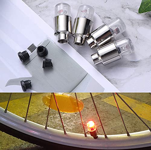 LED Tire Lights for Car 4 Pack Trucks Valve Stem Cap Bike Golf Cart Firefly Wheel Light Bicycle Waterproof Motorcycle Tyre Spoke Lamp for Boy Girl Men Women with 10 Extra Batteries(O-Red) - color: O-Red