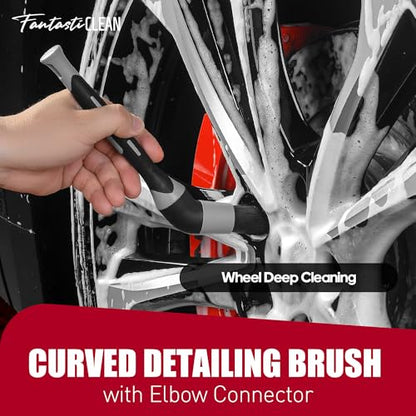 Fantasticlean 7PCS Car Wheel Brush Kit for Car Owners Detailers, Soft-bristled Brush, Tire brush for Car Detailing, Rim Cleaning Tape, Bendable & Curved Brushes and Pads for Home Shop, Cars Trucks RVs - size: 7PCS-WDK004