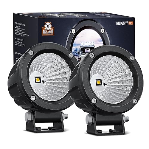 Nilight LED Light Pods 2 PCS 3 Inch Flood Round Offroad Fog 1080LM Built-in EMC Driving Auxiliary Lights for Motorcycle Motorbike SUV ATV Truck Boat Tractor Forklift - color: White Led Pods 2Pcs