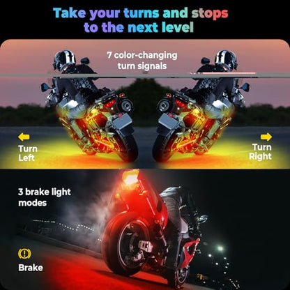 8PCS Motorcycle Led Underglow Kit with Brake Turn Signal, Motorcycle RGB Lights with DITRIO APP/RF Remote Control, Dual Zone,12V Waterproof Pixelglow Effects for Motorcycles, Golf Carts,UTVs, Boats - size: 8 PCS(New 3 Control Mode)