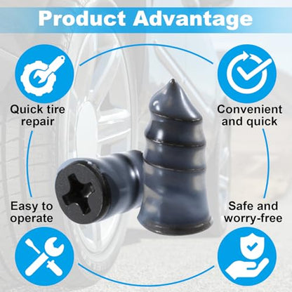 40 Pcs Tire Repair Rubber Nail Kit, Screws in Tire Plugs, Spiral Puncture Vaccum Tires Kits, Self Service Screw Plug Fast Tool for Auto, Motorcycle, Bike (Black, Small) - color: 40 Pcs, Small