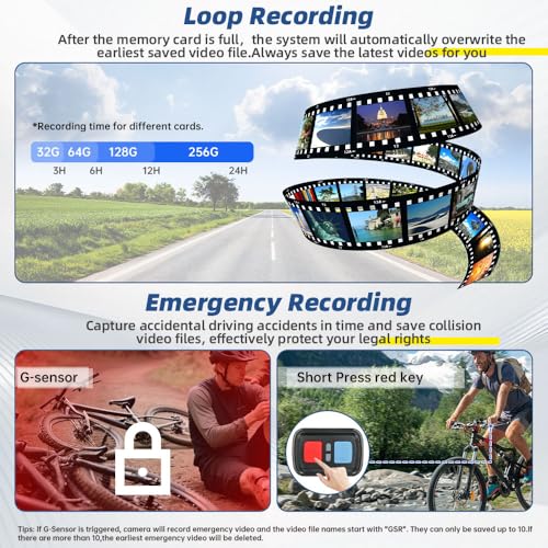 VSYSTO Helmet Cameras for Bike Motorcycle with Remote Control, WiFi 150° Wide Angle HD 1080P Front and Rear Camera Portable Waterproof Action Cam Bicycle Dash Cam, Loop Recording G-sensor(Dual Camera) - style: Dual Camera