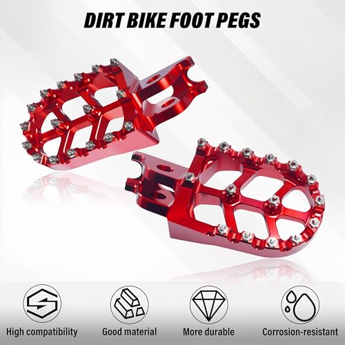 Dirt Bike Foot Pegs,Replaceable Footpegs CNC Machined Aluminum Wide Platform with Springs for CRF150R CRF250R CRF450R CRF250X CRF450X CRF300L CRF250L CR125 CR250 CRF1000L (Red) - color: Red