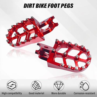 Dirt Bike Foot Pegs,Replaceable Footpegs CNC Machined Aluminum Wide Platform with Springs for CRF150R CRF250R CRF450R CRF250X CRF450X CRF300L CRF250L CR125 CR250 CRF1000L (Red) - color: Red