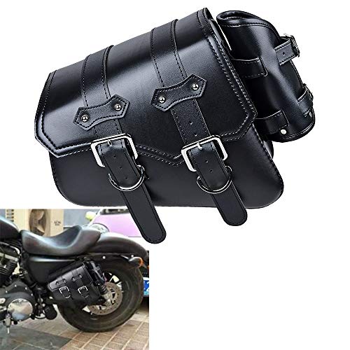 1 Pair PU Leather Solo Saddlebag Swing Arm Left Right Side Pannier Storage Compatible with Harley Sportster XL883 XL1200 (Black) - size: Left & Right with Side Storage