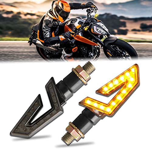 JMTBNO 2PCS Motorcycle Turn Signals Arrow 12V 15 LED Motorbike Blinkers Indicators Compatible with Honda Yamaha Suzuki Street Sports Bike Dirt Bike Cruiser Scooter Quad Off Road - color: Amber-Arrow 2PCS