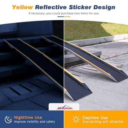 Ruedamann 71" Aluminum Loading Ramps for Pickup Trucks Trailers, Folding Motorcycle Ramp, 600Lbs Capacity, Snowmobile Ramp, ATV Truck Ramps for Dirt Bike, Tractor, Tailgate Bed, Usable Width 8.5", 1PC - size: 71'' - 600 lbs