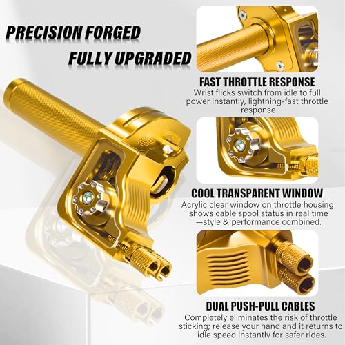 Universal 7/8" Big Twist Throttle Assembly, Dual Push-Pull Cable with Transparent Window for 110-650cc Dirt Pit Bike, Motocross, ATV & Quad, CNC Aluminum Quick Twister Throttle Grip (Gold) - color: Gold