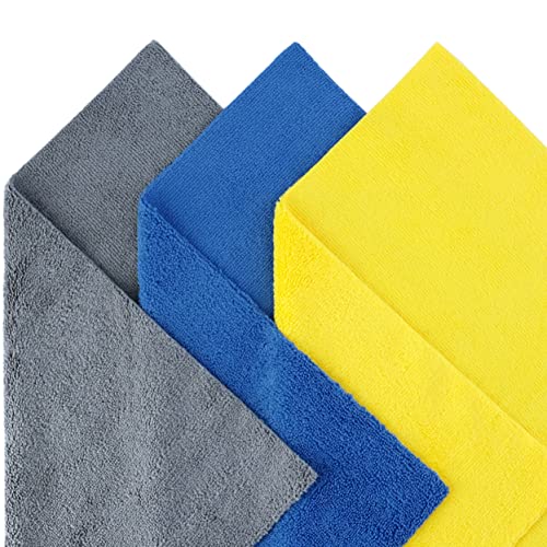 POLYTE Microfiber Cleaning Towel Ultrasonic Cut Edgeless (16x16, 24 Pack, Premium, Blue,Gray,Yellow) - color: Blue,gray,yellow
