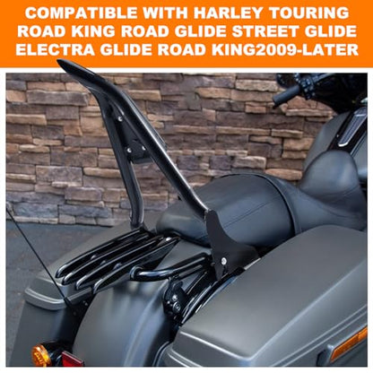 Motorcycle Backrest Sissy Bar Detachable Passenger Assembled Backrest Rear Pad Upright 28" Compatible With Harley Touring Road King Road Glide Street Glide Electra Glide Road King 2009-2026 - color: Black-One Pice Fit '09-Up (Clips w/ Key)