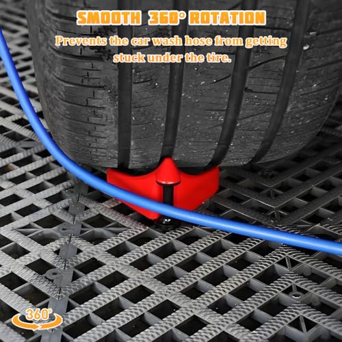 4PCS Car Hose Guide, Vehicle Detailing Cleaning Tools Hose Guides Preventing Wash Stuck Under The Tires, Automotive Wheel Rolling System Tool for Washing, Universal Fit (Red) - color: Red