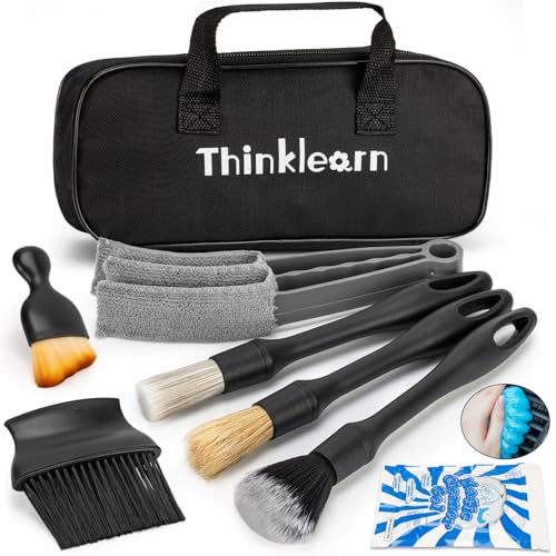 ThinkLearn Car Detailing Kit, Car Interior Detailing Kit, Including 7Pcs Auto Detailing Brushs and 200g Cleaning Gel (25% More Than 160g) Storage Bag, Car Accessories