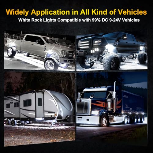 16 Pods White Rock Lights，Aluminum Housing, Waterproof IP68,6500K Pure White Super Bright Underglow, Rock Lights for Trucks, UTV, ATV, SUV, Boats,Each Rock Light Comes with a 15-Foot Extension Cord - size: 16 Pods