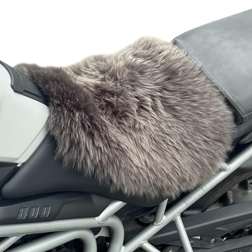'The Nomad' Long‑Wool Sheepskin Seat Pad – 36 × 34.5 cm Adventure/Touring Motorcycle Cushion – Secure Straps, Temperature‑Regulating, Handmade in UK (Coal) - color: Coal