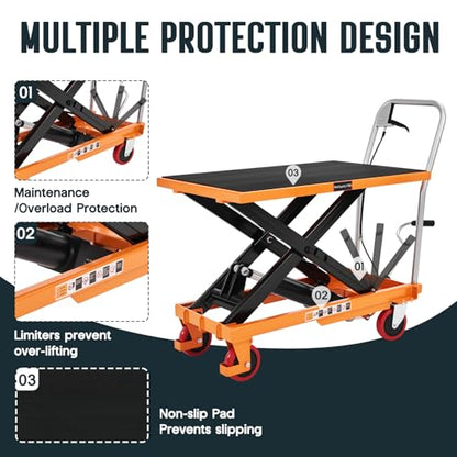 SPECRAFT 1100 lbs Hydraulic Lift Cart, Single Scissor Lift Table, 33" Max Height, 4 Wheels, Non-Slip Pad Material Handling Platform, Orange - size: 1100 lbs