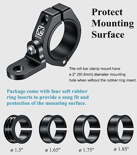 BRCOVAN 2PCS UTV Whip Light Mounts, Off-Road LED Light Bar Mounting Bracket | Solid Aluminum Alloy Materials, 360° Adjustable Whip Flag Mount Fit 1.5''/1.65'' /1.75''/1.85''/2'' Roll Cage Bars