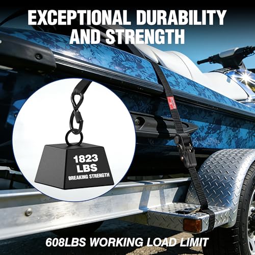 WORKPRO Ratchet Tie Down Straps, 4-Pack | 1" x 15' | 1823 lbs Break Strength Heavy Duty Ratchet Straps with 4PC Soft Loops, Fits for Moving Appliances Motorcycle ATV Truck (Black)