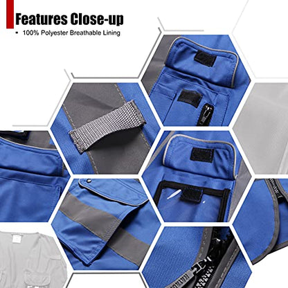 Class 2 Retro-Reflection Safety Vests 9 Pockets and Front Zipper ANSI/ISEA 107-2015(Blue-3, Medium) - color: Blue-3, size: Medium