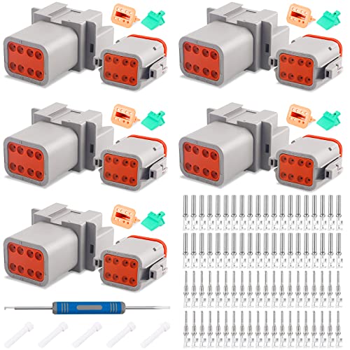 JRready ST6327-8 8 Pin Deutsch Connector Kit DT Series, Gray Waterproof DT Connector 8 Pin(5 Set), Size 16 Stamped Contacts 14-18AWG for Race Car, Truck, Motorcycle, Off-Road Vehicles, Marine - size: 8-Pin (5 Pairs)