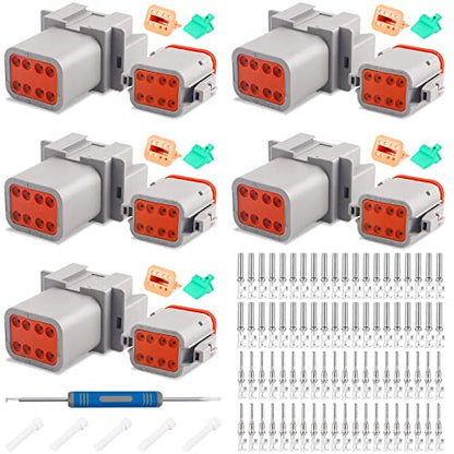 JRready ST6327-8 8 Pin Deutsch Connector Kit DT Series, Gray Waterproof DT Connector 8 Pin(5 Set), Size 16 Stamped Contacts 14-18AWG for Race Car, Truck, Motorcycle, Off-Road Vehicles, Marine - size: 8-Pin (5 Pairs)