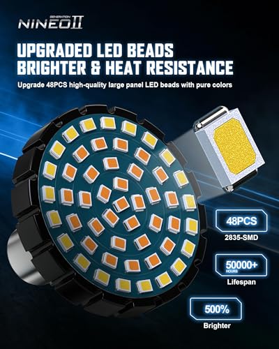 NINEO Motorcycle 1157 LED Turn Signals, 21White + 27Amber Bright Blinkers, As Original 2" Bullet Style Models, Front and Daytime Running Lights, Compatible for Most Family Motorcycle, Pack of 2 - size: 1157 21white + 27amber