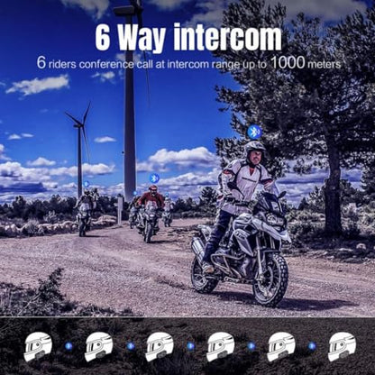 Fodsports FX6 Motorcycle Bluetooth Headset, 6 Riders Group Motorcycle Intercom Bluetooth, 1000M Motorbike Helmet Communication Systems/Voice Command/Universal Pairing/FM Radio(2 Pack) - size: 2 Pack FX6