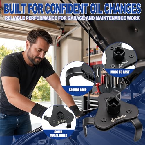 Universal Oil Filter Wrench Adjustable, Heavy Duty 3-Jaw Oil Filter Removal Tool, Oil Filter Change Tool for Engine Filters, Automotive Tool for Cars Trucks SUVs