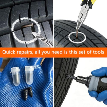 Tire Repair Kit, Tire Plug Kit, No Need to Remove Tire, Quick Flat Tire Repair Tool with Plug Screws, Portable Kit for Cars, Trucks, Motorcycles & SUVs - color: Emergency Tire Repair Kit