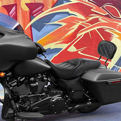 C.C. RIDER Passenger Seat Backrest Pad - Driver Passenger Sissy Bar fit for Harley Davidson Touring Road King Street Glide Electra Glide Road Glide 2009-2023 - color: Seat + Passenger Backrest Pad Black Blue