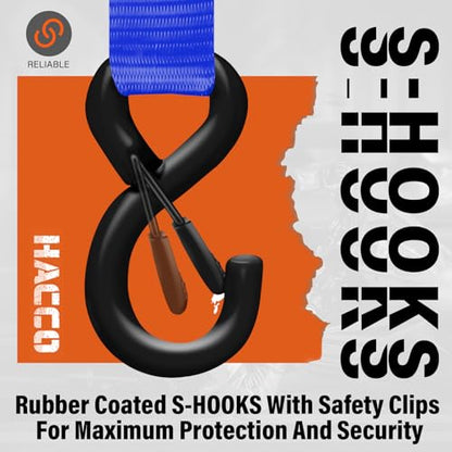 Haccoplanet Ratchet Tie Down Straps, 2340lb Break Strength, 4pc 1inch x 16FT Ratchet Strap Set with Padded Handles & Coated S Hook W/Safety Clip, Cargo Strap Tie-Down for Motorcycle, Truck (Blue) - color: Blue