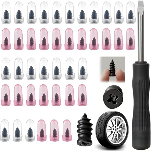 PUSKIU Tire Repair Rubber Nail Kit with 2 Sizes, Screw in Tire Plugs Rubber Screws, Tire Repair Screws for Tubeless Tires, Fast Emergency Tire Repair for Car Motorcycle Bike Truck (40 Pcs) - color: 40 Pcs