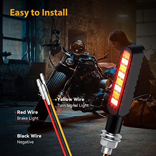 iFunyLED 2PCS Flowing LED Motorcycle Turn Signal Strobe Brake Tail Lights, Aluminum Alloy 12V Super Bright Motorbike Front Rear Blinkers Fit for Harley Honda KTM Kawasaki Suzuki Yamaha - Red & Amber - color: Red & Amber