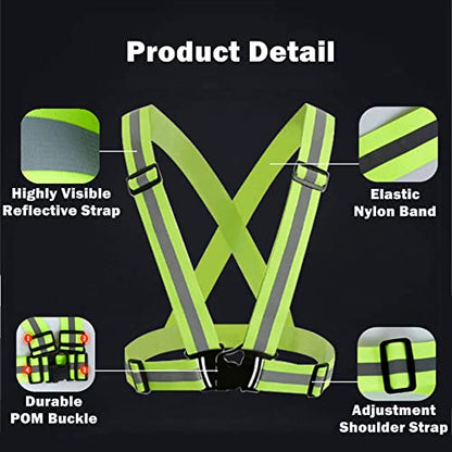 Reflective Strap Safety Vest Gear - 2-10 Pack Adjustable High Visible Reflective Running Gear for Women Men Night - color: Green x10