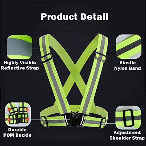Reflective Strap Safety Vest Gear - 2-10 Pack Adjustable High Visible Reflective Running Gear for Women Men Night - color: Green x10