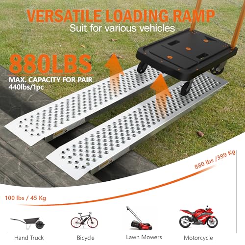 Aluminum Shed Ramp 2PCS, 880 LBS Capacity 59.8" x 8.5" Loading Ramps, Lightweight Sturdy Anti-Slip Ramps with Punch Plate Surface for Lawn Mower, Bike, Hand Truck, Motorcycle - size: 880 lbs - 59.8" L