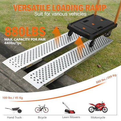 Aluminum Shed Ramp 2PCS, 880 LBS Capacity 59.8" x 8.5" Loading Ramps, Lightweight Sturdy Anti-Slip Ramps with Punch Plate Surface for Lawn Mower, Bike, Hand Truck, Motorcycle - size: 880 lbs - 59.8" L