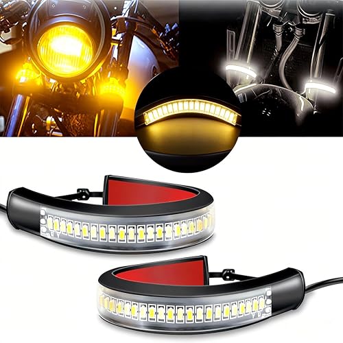 4.8 Inch Motorcycle Dual Color LED Light Strip, 36LED DRL Daytime Running Light & Amber Turn Signal Light, 3M Adhesive Waterproof Shockproof Universal Motorcycle Front Auxiliary Lamp