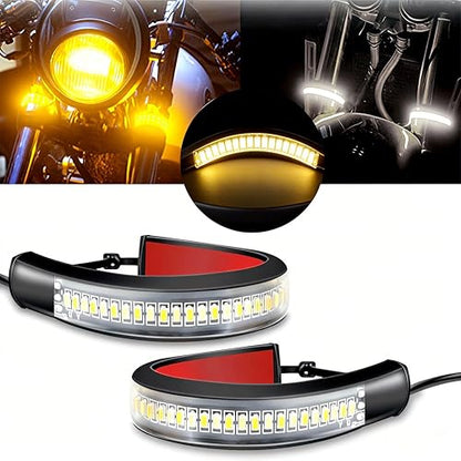 4.8 Inch Motorcycle Dual Color LED Light Strip, 36LED DRL Daytime Running Light & Amber Turn Signal Light, 3M Adhesive Waterproof Shockproof Universal Motorcycle Front Auxiliary Lamp
