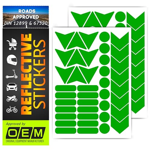 DIN67520 ECE104 Made with Ora FOL 5600 reflectors, Reflective Tape Sticker, Waterproof Trailer, Children's car, Motorcycle, Helmet, Rims, Bicycle, Cat's Eye Reflection, 80 Pieces (Green) - color: Green