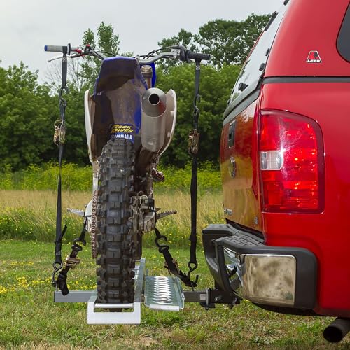 Black Widow Aluminum Dirt Bike Hitch Carrier with Ramp for Truck & SUV, 400-Pound Capacity - Non-Folding Motorcycle, eBike & Fat Tire Bike Hauler, Fits 2-Inch Class III/IV Receiver - style: Single Bike