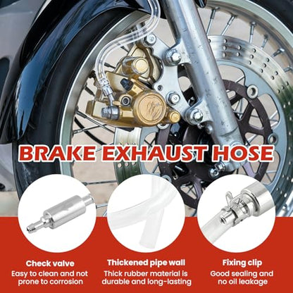 Brake Bleeder Hose Kit, 4 Pcs One Way Check Valve Bleeding Tubes with Rubber & Metal Clips, Fluid Bleeder Kit for Car Motorcycle Brake and Clutch Hydraulic System Bleeding, 4mm and 5.5mm ID