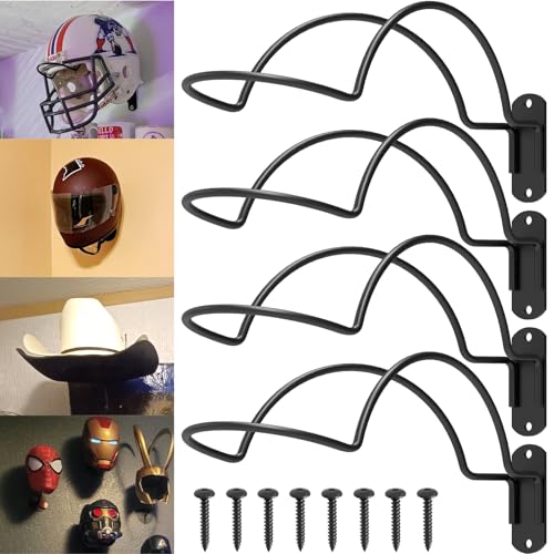 Helmet Wall Mount Display, Football Helmet Holder, 4 Pack | Heavy Duty, Solid Steel, Football Helmet Holder, Garage Organizer, Fits Baseball Gear - size: 4 Pack