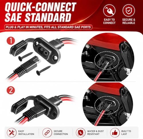 SAE to O Ring Connector 1FT 10AWG, SAE Battery Quick Connect Plug Waterproof Extension Cable for Solar Panel, Street & Road Glide Motorcycle Charging Port Upgrade, RV, Solar Generator Battery Charger - size: 1FT