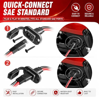 SAE to O Ring Connector 1FT 10AWG, SAE Battery Quick Connect Plug Waterproof Extension Cable for Solar Panel, Street & Road Glide Motorcycle Charging Port Upgrade, RV, Solar Generator Battery Charger - size: 1FT